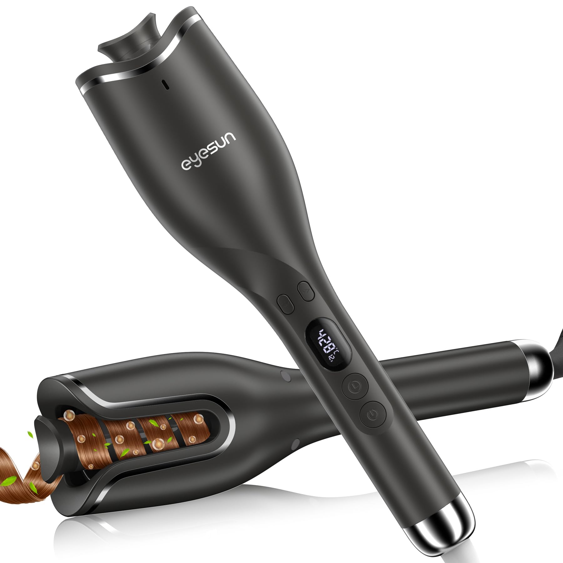Photo 1 of Hair Curling Irons,Automatic Portable Rotating Curling Iron with LCD Display,4Temperature Settings,Timers(12-19s),Auto Shut-Off,Anti-Scald,Anti-Tangle,Lightweight,Fast Heating&Easy Use for Travel