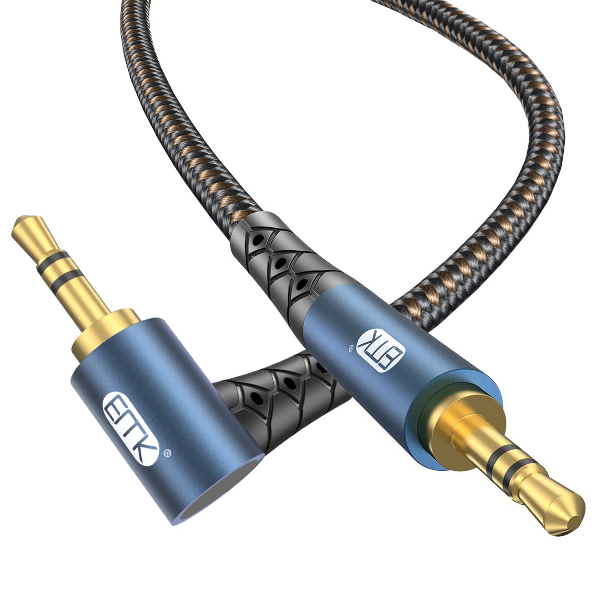 EMK Right Angle 3.5mm AUX Cable, 3.5mm TRS Auxiliary Audio Cord, Jack to Jack 90 Degree Aux HiFi Cable, Stereo AUX Line for Smartphone, Car, Echo Speaker, Soundbars, Headset (0.5m, Right Angle)