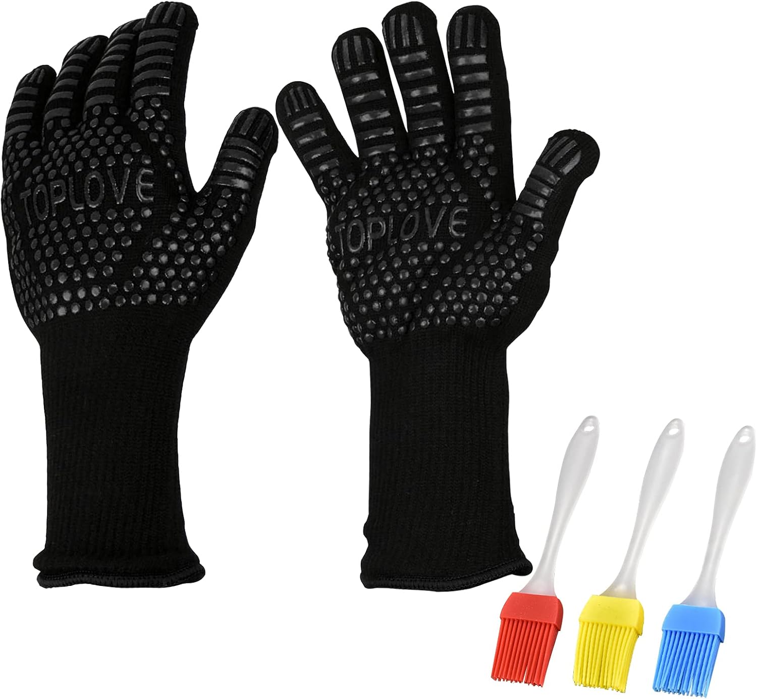 BBQ Grill Gloves [1472℉ NEWEST] EN407/EN420 CE Heat Resistant - Oven Silicone Glove Fireproof for Smoker Baking - High-temp Barbecue Grilling Potholders - Heat-insulated Cooking Mitt, X-Long: Kitchen & Dining