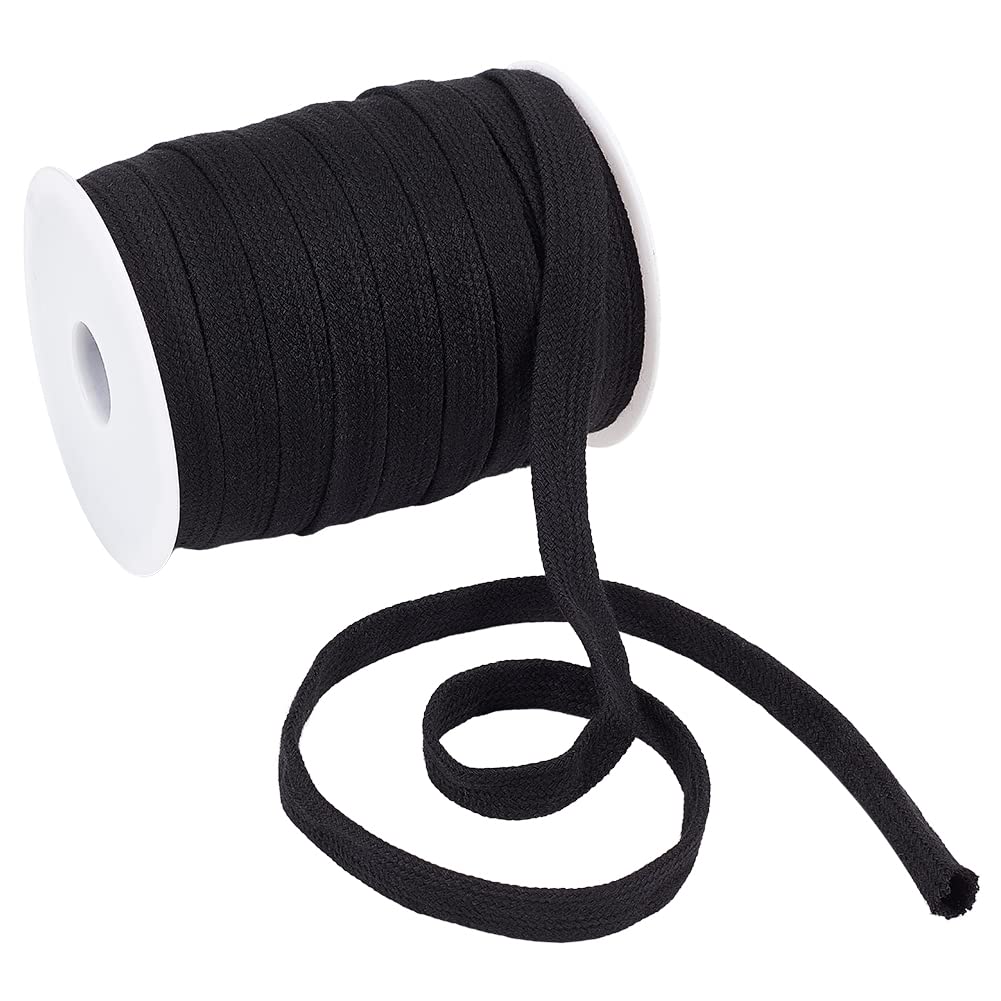 BENECREAT 25m/27.34Yards Black Flat Replacement Cotton Cords, 15mm Wide Flat Drawstring Cord Rope with Plastic Empty Spools for Garment Accessories — image 1