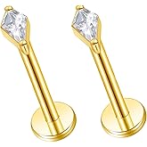 G23 Titanium 16g 18g 20g Flat Back Studs Earrings | F136 Implant Grade Titanium Press Fit Threadless Push in Labret Cartilage Helix Lip Monroe Tragus Conch Piercing Jewelry