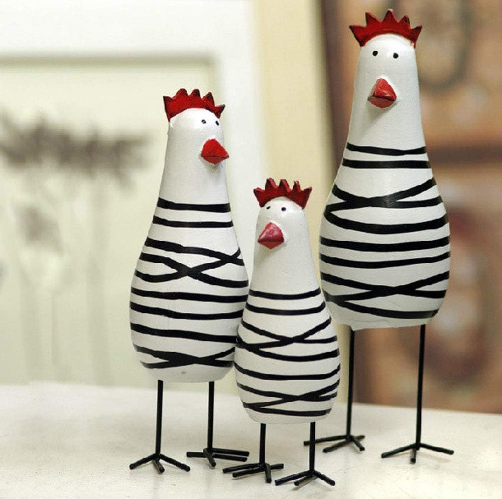 E-isata Wooden Family Set Of Three Chicken Sculpture Figurine Animal Gifts Ornament Crafts Home Office Desk kitchen Decorations Collection - Image 3