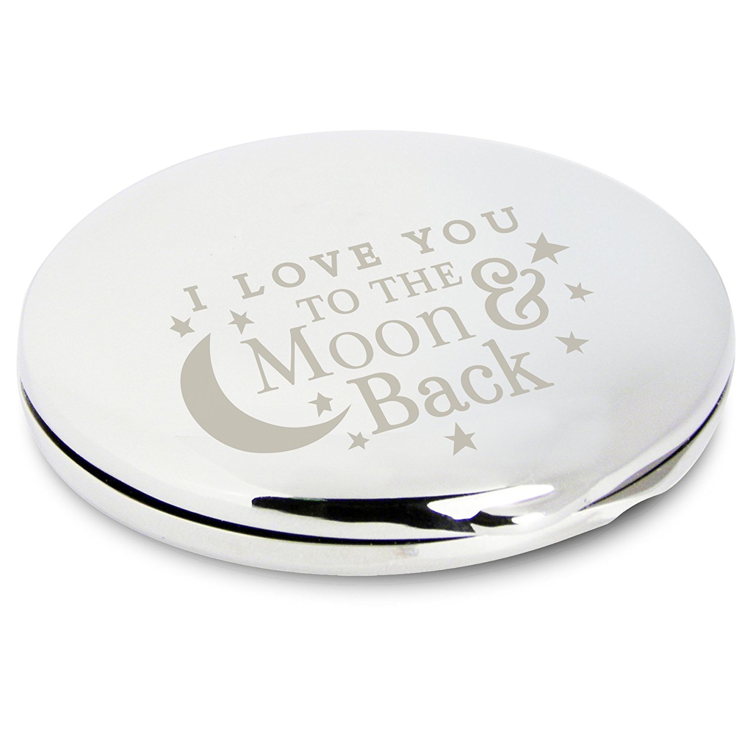 I LOVE YOU TO THE MOON AND BACK ROMANTIC Silver Engraved COMPACT MIRROR for my Girlfriend Wife Her Novelty Keepsake Gifts Presents Valentines Day Birthday Mothers Day Wedding Anniversary Mummy