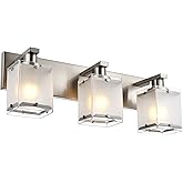 WINSHEN Modern 3-Lights Brushed Nickel Vanity Lights, Bathroom Light Fixture Over Mirror Wall Lighting Sconces with Frosted G