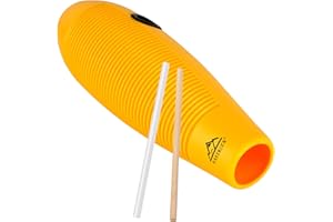 EASTROCK Guiro Instrument 3.9"x13" Fish Shaped Latin Percussion Instrument with 2 Scrapers Yellow Guiro Instrument Musical Training Tool for Beginners and Professional Band Accompaniment