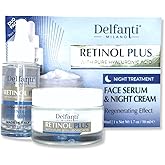 Delfanti Milano • RETINOL PLUS with pure HYALURONIC Acid • FULL SIZED NIGHT TREATMENT DUO PACK Concentrated Regenerating Serum and Night Cream for Face and Neck • Made in Italy