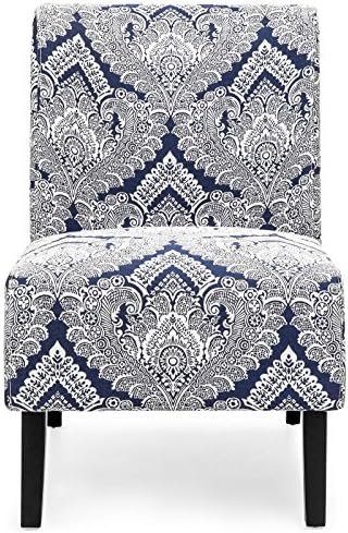 Modern Contemporary Upholstered Armless Accent Chair (Blue/White)
