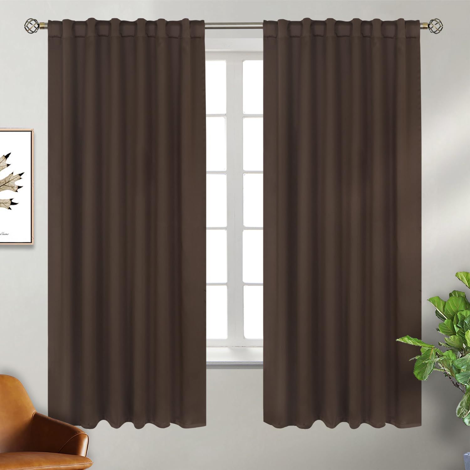 BGment Rod Pocket and Back Tab Blackout Curtains for Bedroom - Thermal Insulated Room Darkening Curtains for Living Room, 2 Window Curtain Panels (52 x 63 inch, Brown) — image 1
