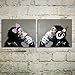 Muzagroo Art Monkey with Headphones Oil Painting Hand Painted Art on Canvas Pictures for Living Room Large Size Paintings Ready to Hang (24x32inx2)