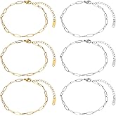Tyqour 6 Pcs Charm Bracelets for Women, Paperclip Chain Bracelets with Lobster Clasps Adjustable Jewelry Charms for Women DIY Crafting and Gifting (Gold and Silver)