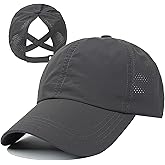 HGGE Womens Criss Cross Ponytail Baseball Cap Adjustable High Messy Bun Ponycap Quick Drying Hat