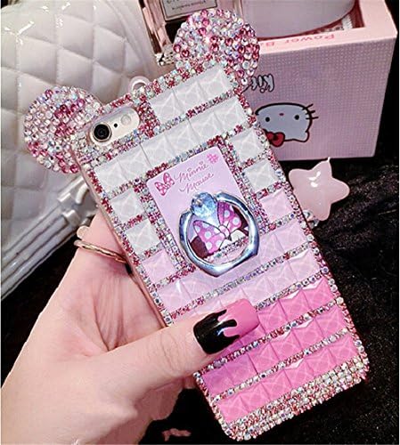Bling Samsung Galaxy S8 Plus Diamond Case With Chain,Chanyaozy[DIY][Luxury][Stand]Glitter Diamond Mouse Ears Soft Rubber Case For Samsung S8+ 6.2 Inch (Rose With Ring Holder)