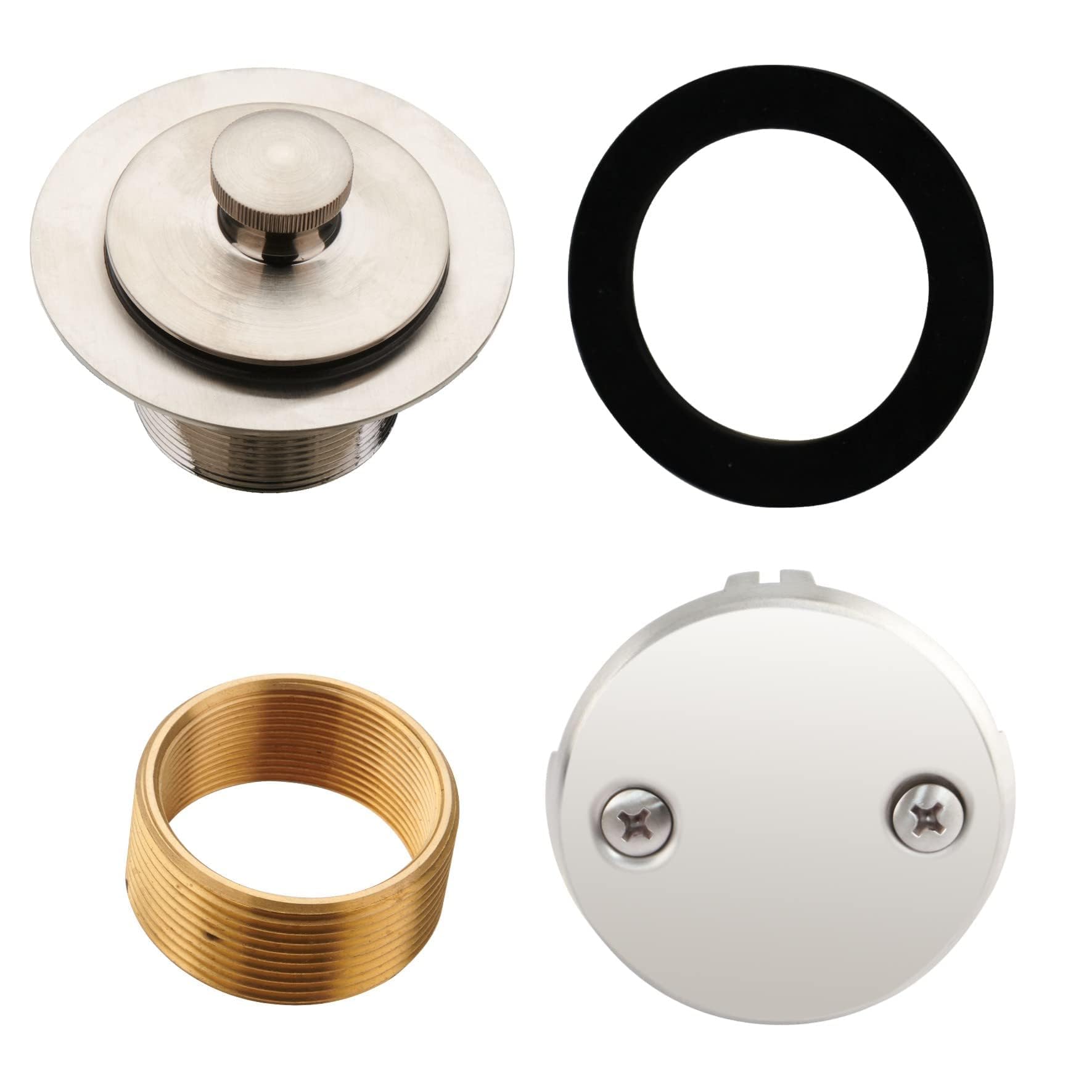 Photo 1 of Brushed Nickel Tub Drain Lift &Turn Tub Trim Set with Two-Hole Overflow Faceplate Conversion Kit Assembly, Hidrop Bathtub Drain Replacement Trim Kit and Universal Fine/Coarse Thread