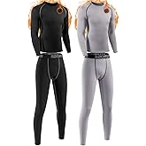 Celfaeree 2 Packs Boys Thermal Underwear Set Boys Compression Set Athletic Kids Thermals Top and Bottom Baselayer Sets