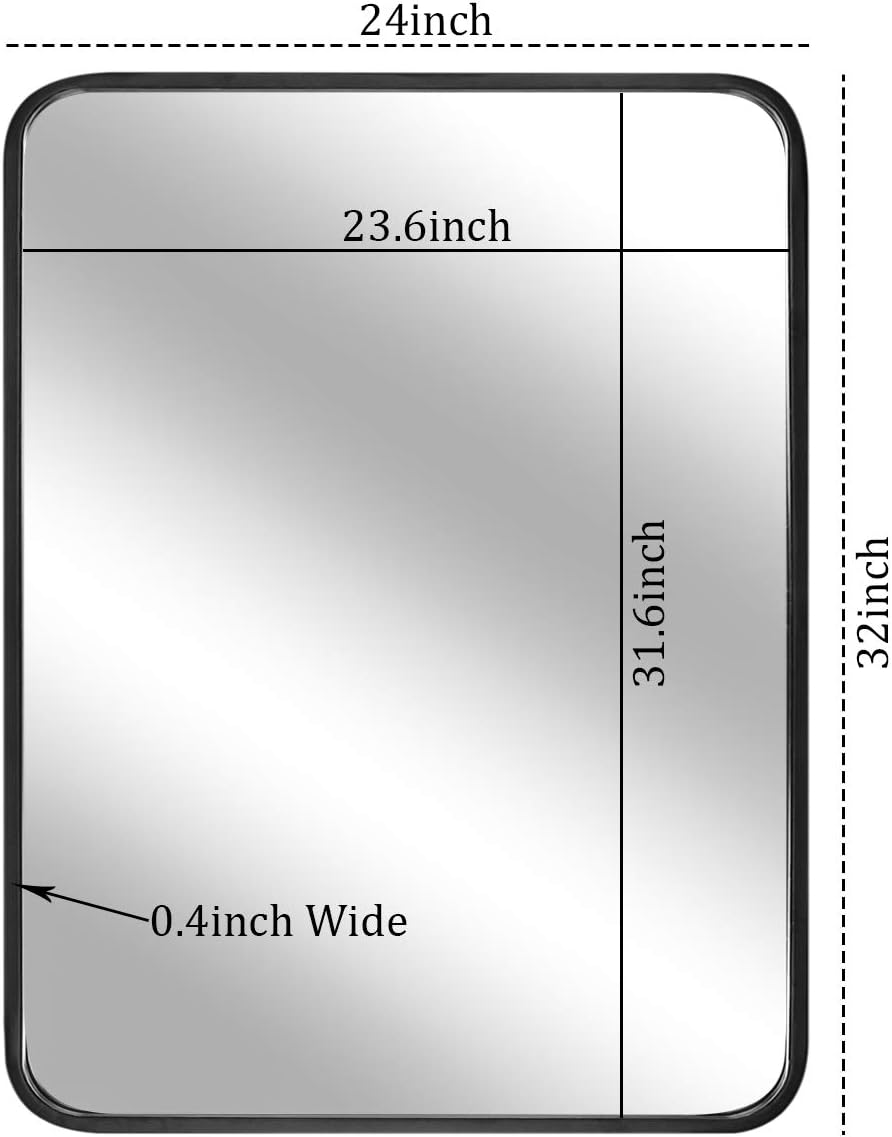 LEORISO 24 x 32” Black Bathroom Mirror for Wall, 1.3” Metal Frame Rectangle Mirror, Wall-Mounted Mirror Hangs Horizontal Or Vertical: Furniture & Decor