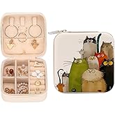LONGXIN Cartoon Cat Travel Jewelry Case Small Box Organizer Cat Lover Gift Birthday Christmas Gifts for Women Teen Girls Friends Sister Her
