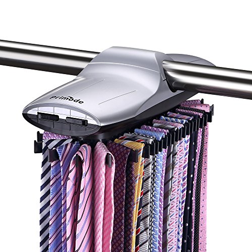 Primode Motorized Tie Rack with LED Lights Closet Organizer, Stores & Displays Up to 45 Ties