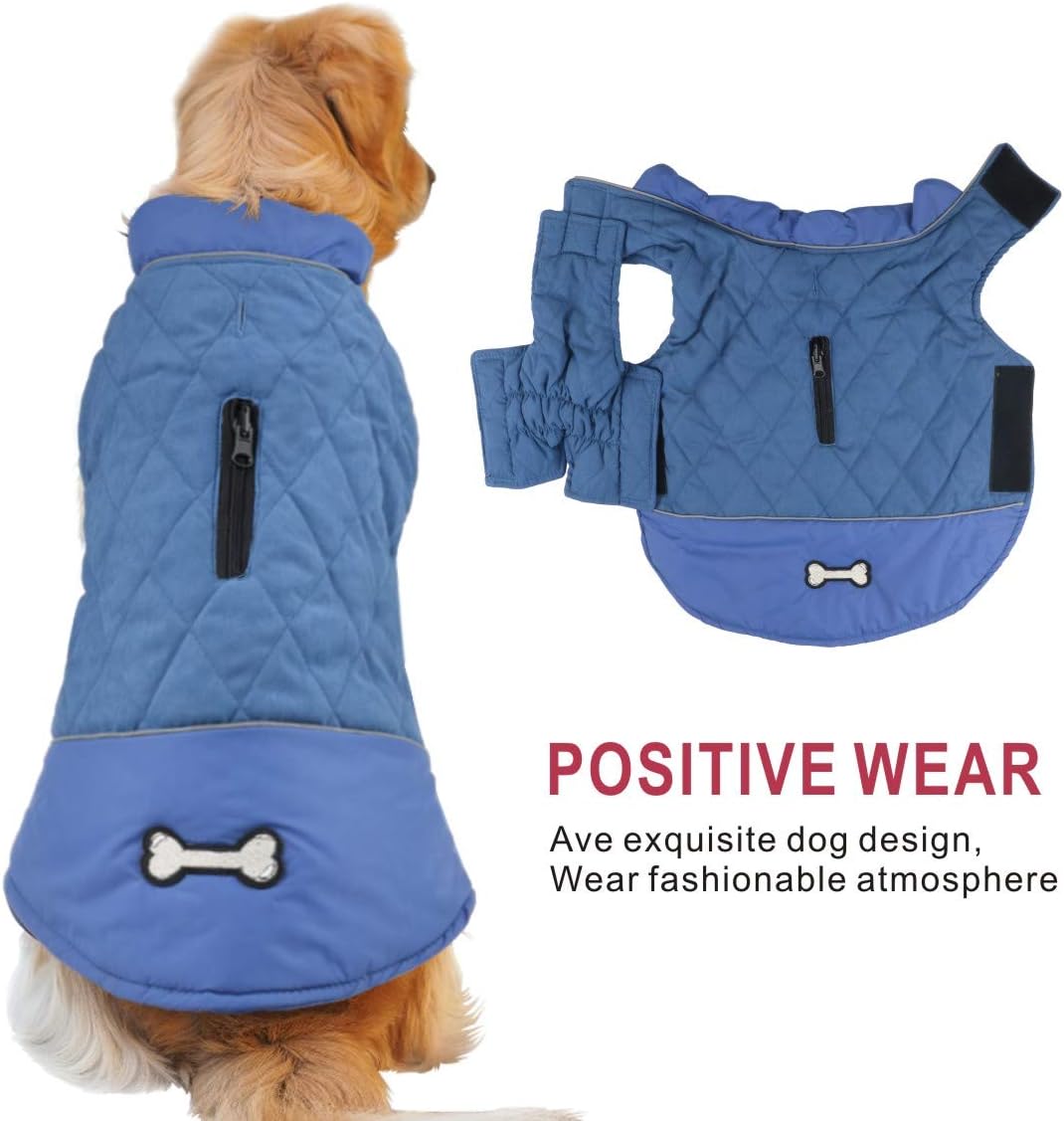 Idepet Waterproof Dog Coat Winter Warm Jacket Vest,Windproof Snowsuit Dog Clothes Outfit Vest Pets Apparel for Small Medium Large Dogs with Harness Hole Blue 2XL - Image 4