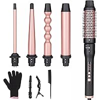UNOBEY 5 in 1 Curling Wand Set, Curling Iron Brush Set with Thermal Brush and 4 Interchangeable Ceramic Curling Wand(0.5”-1.2