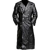 Mens Retro Leather Vintage Long Coat Trench Steampunk Gothic Jacket Overcoat Fashion Leather Gothic