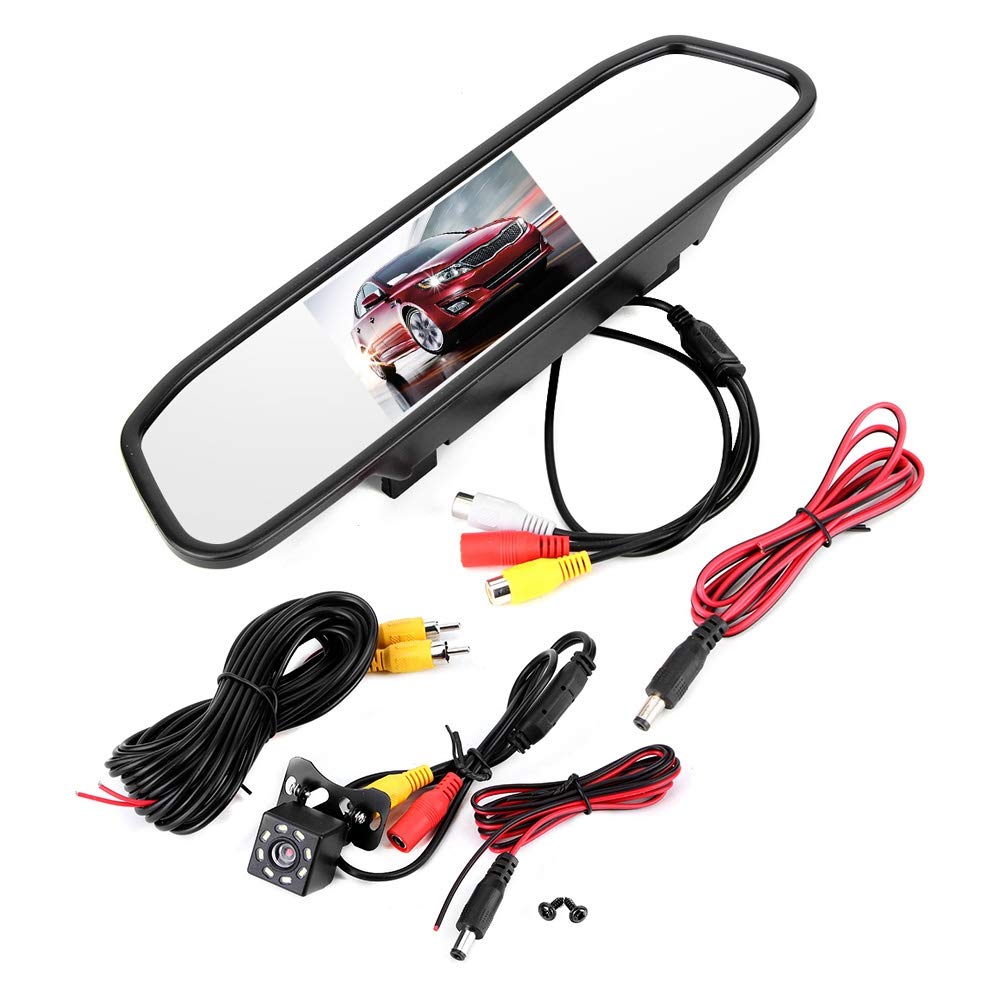 Mirror Dash Cam, 4.3in TFT LCD Screen Rear View Mirror Camera with Night Vision & 170° Wide Angle & 2 Channels Input & 8LED, Waterproof Universal Backup Camera for Car & Truck