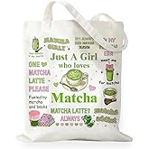 RNYJJ Matcha Tote Bag Gifts for Women Girl Matcha Lover Drink Green Tea Canvas Tote Bag