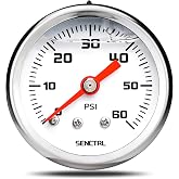 SENCTRL 0-60 Psi Fuel Pressure Gauge, 1/8" NPT Back Mount | 1-1/2" Dial Size, Inline Low Glycerin Liquid Filled Pressure Gauge, Stainless Steel Case, for Water Oil Air Pressure Test
