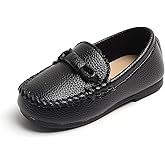 Uineky Toddler Boys Girls Leather Loafers Dress Shoes Little Kid Oxford Flats Casual Moccasins Slip-On School Uniform Walking Boat Shoes
