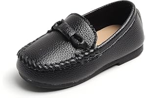 Uineky Toddler Boys Girls Leather Loafers Dress Shoes Little Kid Oxford Flats Casual Moccasins Slip-On School Uniform Walking Boat Shoes