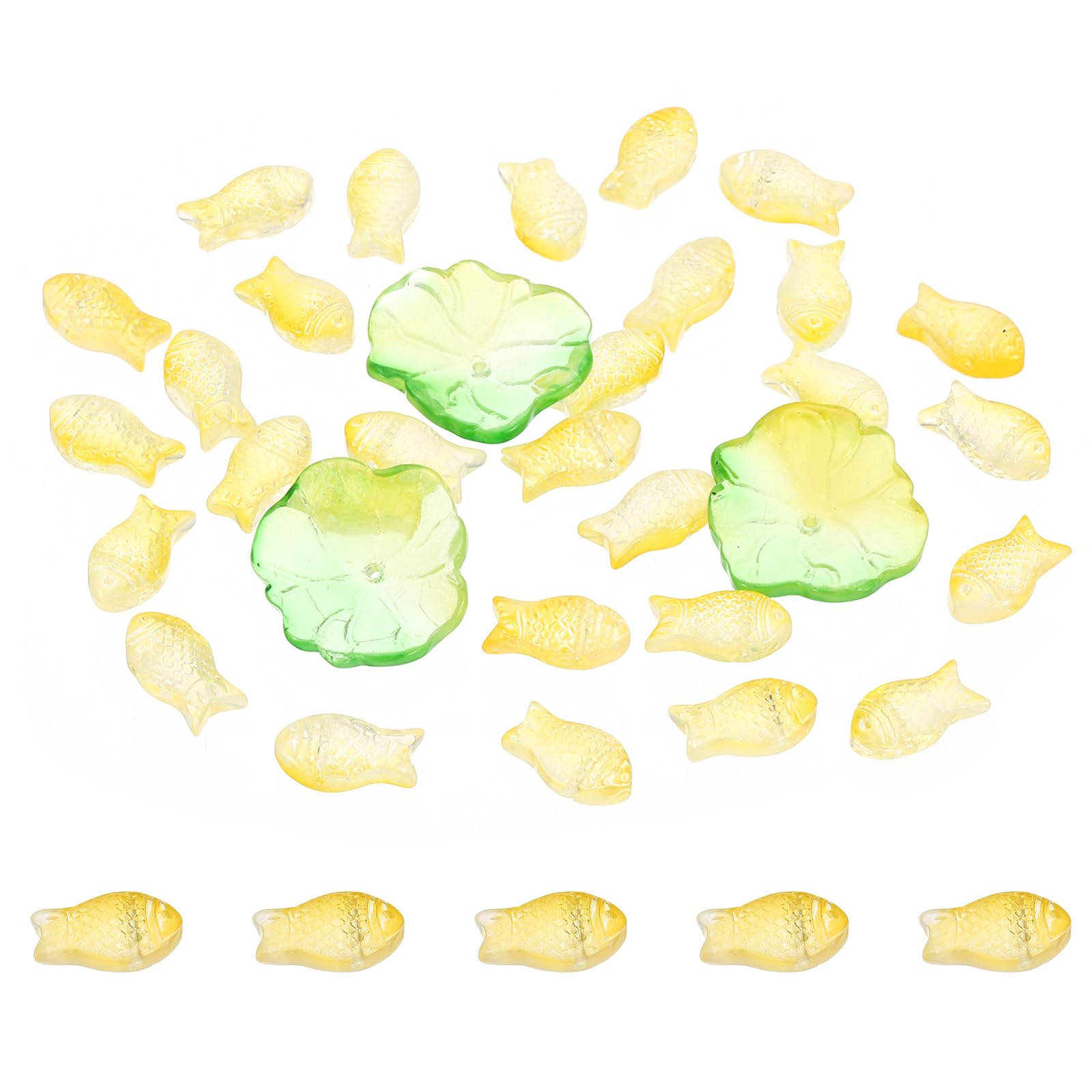PATIKIL Fish Crystal Glass Beads, 110 Pack Lotus Leaf Bead Handcrafted Glass Spacer Bead for Jewelry Making Bracelet Earring, Yellow