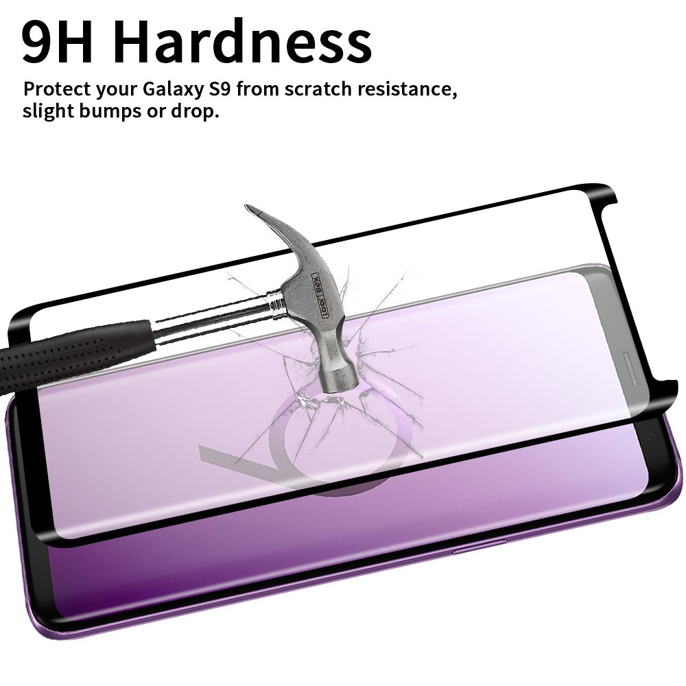 Tembin Glass Screen Protector for Galaxy S9 Plus [ Leather Case Friendly ] Full Adhesive & Full Coverage Curved Edge Screen Cover Anti-Fingerprint 9H Hardness Screen for Samsung Galaxy S9+ [ 2 Pack ]