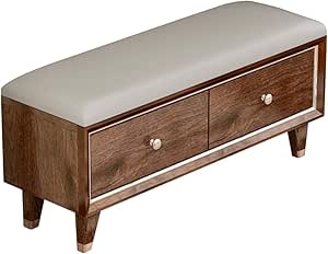 DWW Banco de Almacenamiento de Madera para Zapatos, Asiento de Piel