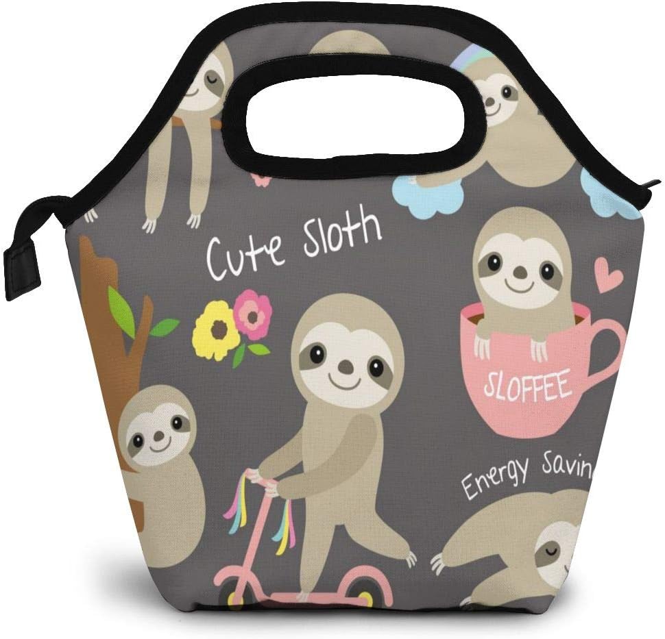 Cute Sloth Insulated Lunch Portable Carry Tote Picnic Storage Bag Cartoon Animal And Flower Pattern Lunch Box Food Bag Gourmet Handbag Cooler Warm Pouch Tote Bag For Work Office