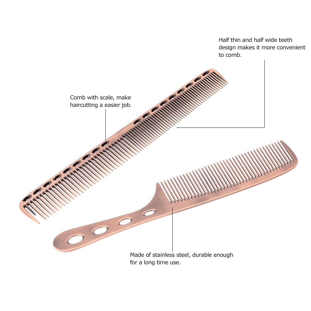 Walmeck 2Pcs Salon Hair Comb with Scale Professional Barber Hairdressing Steel Comb