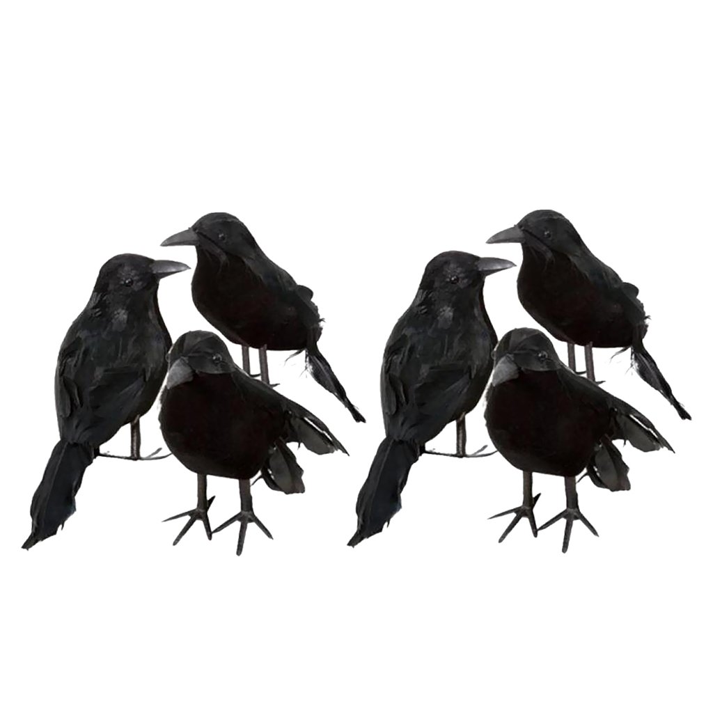 Shiwaki 6 Pack Crows Artificial Bird Halloween Decor Raven Black Birds Black Feathered Crow Handmade Prop Decorations Realistic Animal Ornament Figurine Statue Model