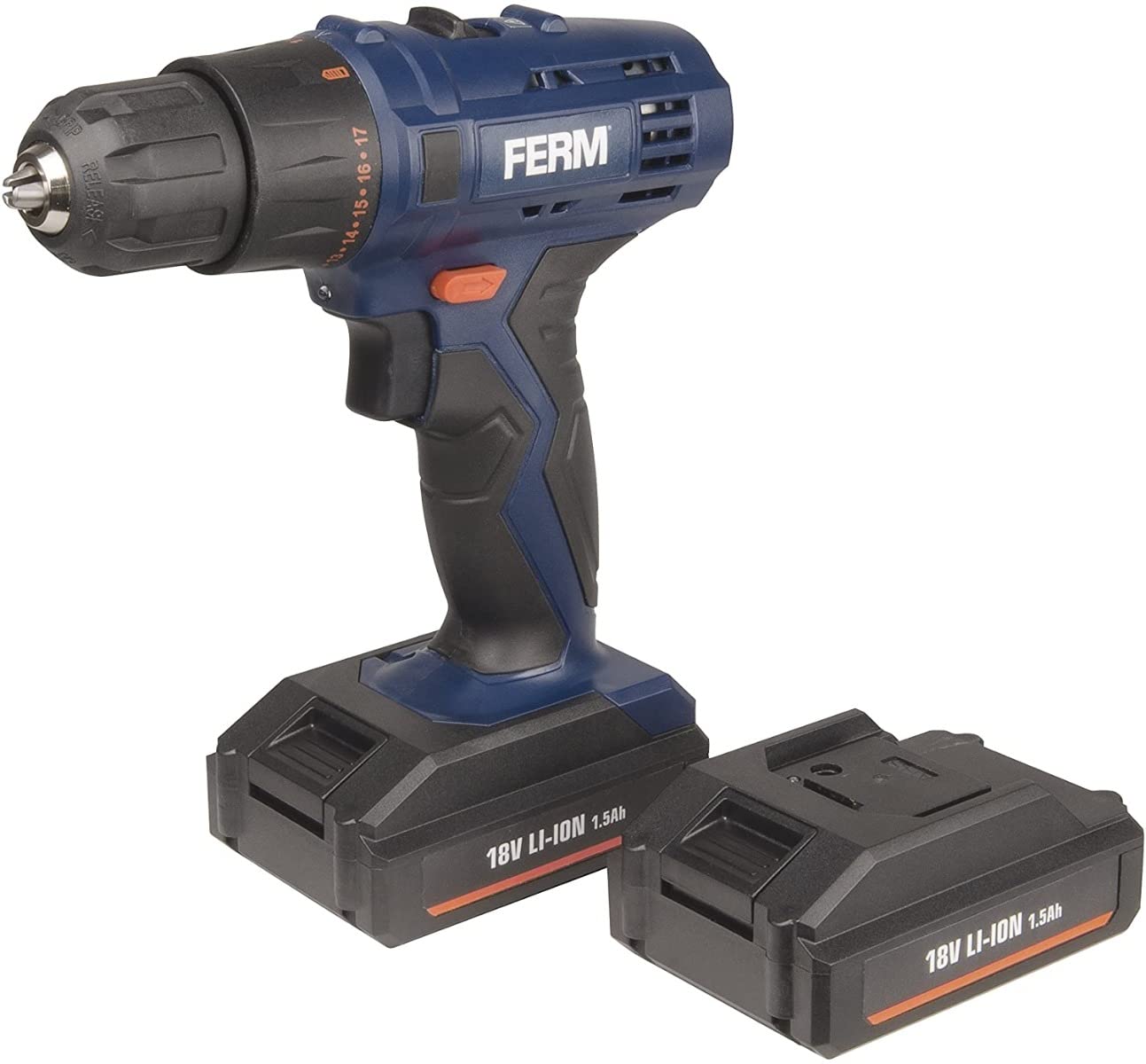FERM CDM1120 FERM CDM1120 Cordless Li-Ion Drill / 18V 1.5Ah - 2 Batteries, 0 W, 18 V, Black/Blue
