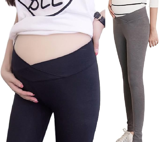 Amazon Co Jp Miwoluna マタニティ レギンス スパッツ 9分丈 V字 ストレッチ 締め付けない 産前産後 ダークグレー M 服 ファッション小物