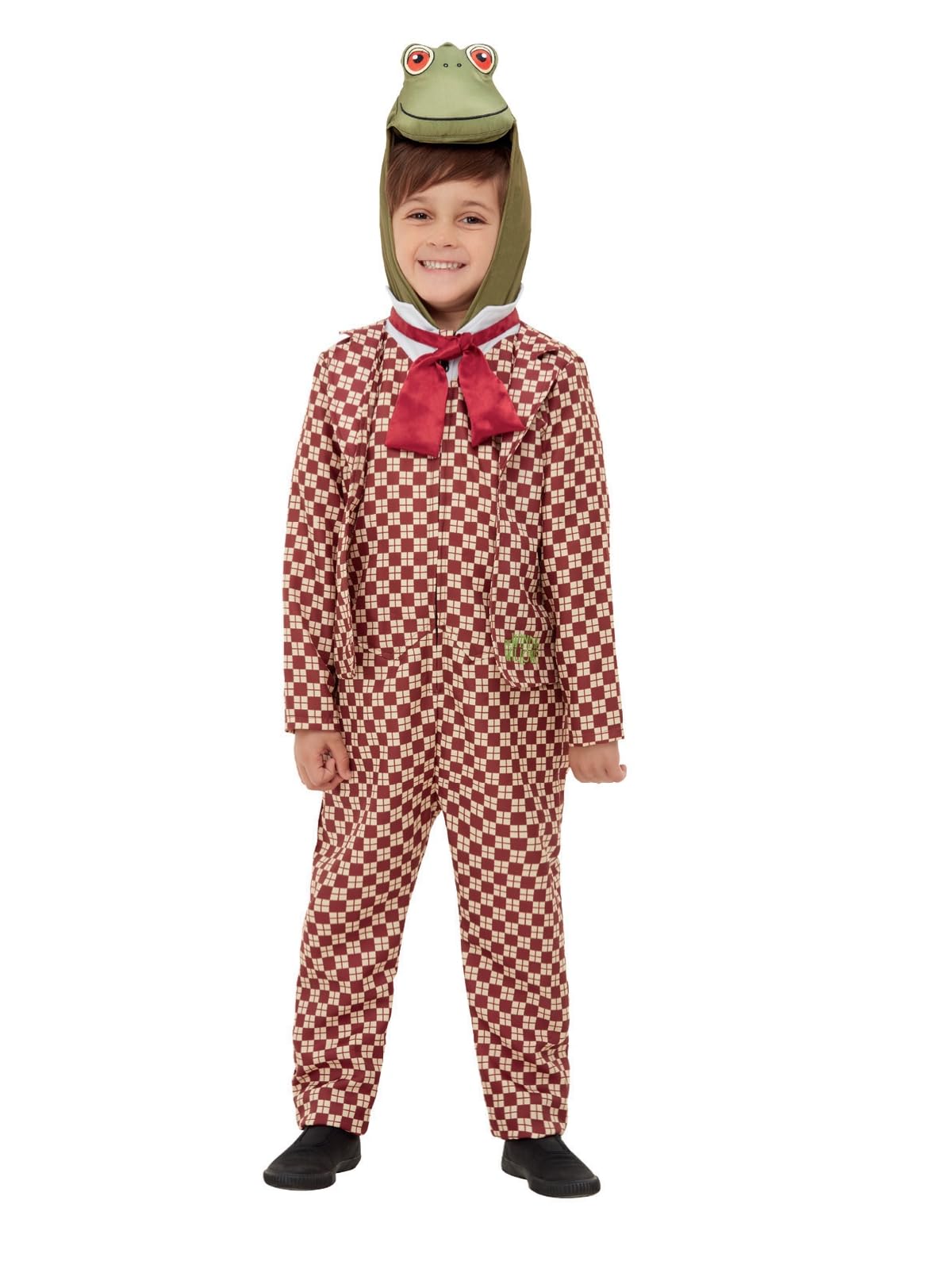 Smiffys Wind in the Willows Deluxe Toad Toddler Costume, Red Hooded All-In-One Character Bodysuit, Official License Outfit with Scarf Detail - Ideal for World Book Day or Halloween Dress-Up