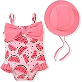 HINTINA Newborn Baby Girl One Piece Swimsuit Sleeveless Bathing Suit with Hat