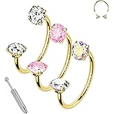 ALACLO 3Pcs 14k Gold Filled Horseshoe Nose Rings Studs, 20G 18G 16G 316L Stainless Steel Threaded Labret Lip Daith Helix Tragus Cartilage Earrings Piercing Jewelry With Tool 8mm Gold