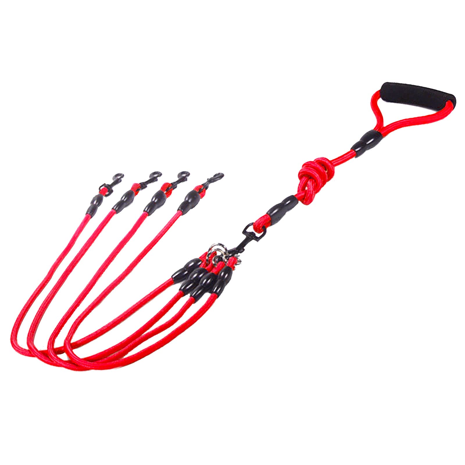 Wallfire Dog Training Lead, Heavy Duty Sturdy Nylon Pet Walking Coupler Lead Braided Rope Dog Leash for Large, Medium, and Small Dogs (Color: Red, Size: 4-Way)