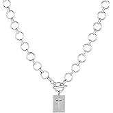 PZKQSAC Paperclip Cross Pendant Necklace for Women Gold Toggle Clasp Rectangle Necklace Silver Paperclip Cross Chain Necklace Sparkly Faith Statement Charm Necklace Costume Prom Jewelry Accessories