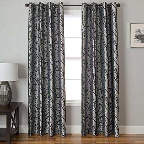 Softline Home Fashions Catara Tree Series Modern Back Tab Window Treatment/Panel/Curtain/Drape, Platinum/Silver, 55" x 84"