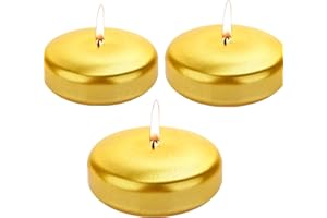 BIYANUO 12PACK Floating Candles 3inch Continuous Burning for 13-15 Hours odorless smokeless White Non-drip Decorative Candles Suitable for Cylindrical vase, Swimming Pool, spa, Wedding, Home Decoration Gold