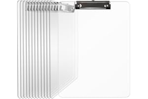 Macroclo Plastic Clipboards Set of 12, A4 Acrylic Clear Board 8.5x11 for Classroom, Students, Transparent Letter Size 9" x 12