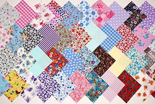 100 x 4 / 10cm x 10cm Fabric Patchwork Squares Charm Pack Craft Quilting - - PLUS FREE 1 MTR GROSGRAIN RIBBON By CR8 Comercio by Remnants
