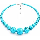 Mothers Day Gift 925 Sterling Silver Real Turquoise Bead Choker Necklace Handmade Statement Charm Dainty Chunky Blue Turquesa Western Trendy Birthstone Jewelry for Women