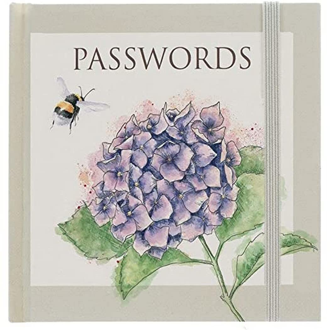 Wrendale Designs by Hannah Dale - Hydrangea Illustrated Pocket-Sized Password Book - 104mm x 109mm