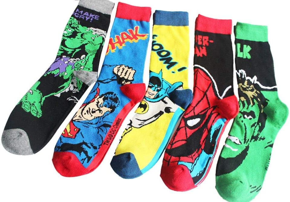 Superhero Dress Socks Captain America Men Socks,Superman,Batmen,Punisher,Deadpools,Cozy Cotton Socks Size10-13（5 pack)