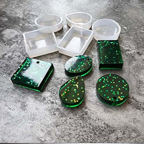 YESMAEay 5 Shapes Silicone Mold with Hole DIY Pendant Necklace Jewelry DIY UV Epoxy Resin Casting Mould Craft for Making Jewelry Necklace Pendant